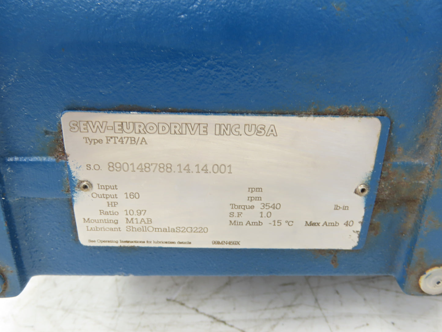 Sew Eurodrive FT47B/A SEW Helical Gearbox 10.97:1 Reducer 160rpm Hollow Shaft