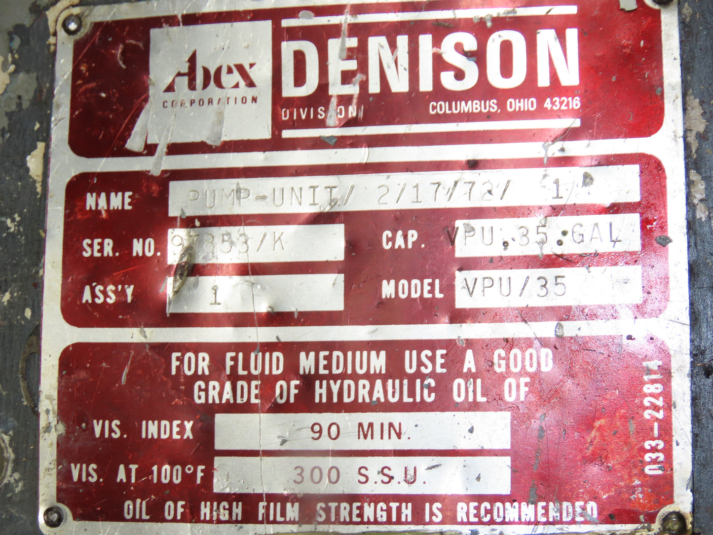 Denison T1C 014 21R Hydraulic Power Unit 30 Gallon 20GPM 15Hp 230/460V 3Ph