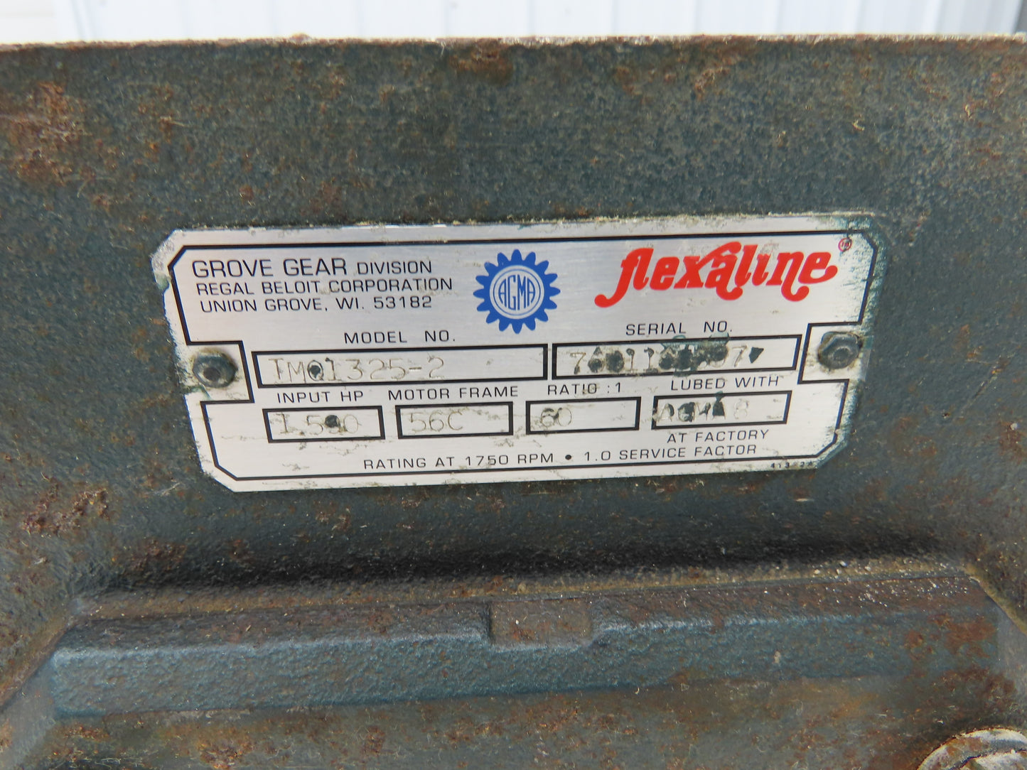 Grove Gear TM01325-2 Flexaline Gearbox 60:1 Reducer 1.5Hp 29 RPM LH 56C