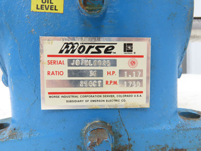 Morse 25CCT Worm Gearbox 30:1 Reducer 1.17Hp 58.3 RPM Dual Shaft 56C