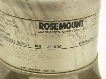 Rosemount 3051S2CG4A2A11X5AWA2WK1I5M5 Pressure Transmitter 0-300 PSI Base Only