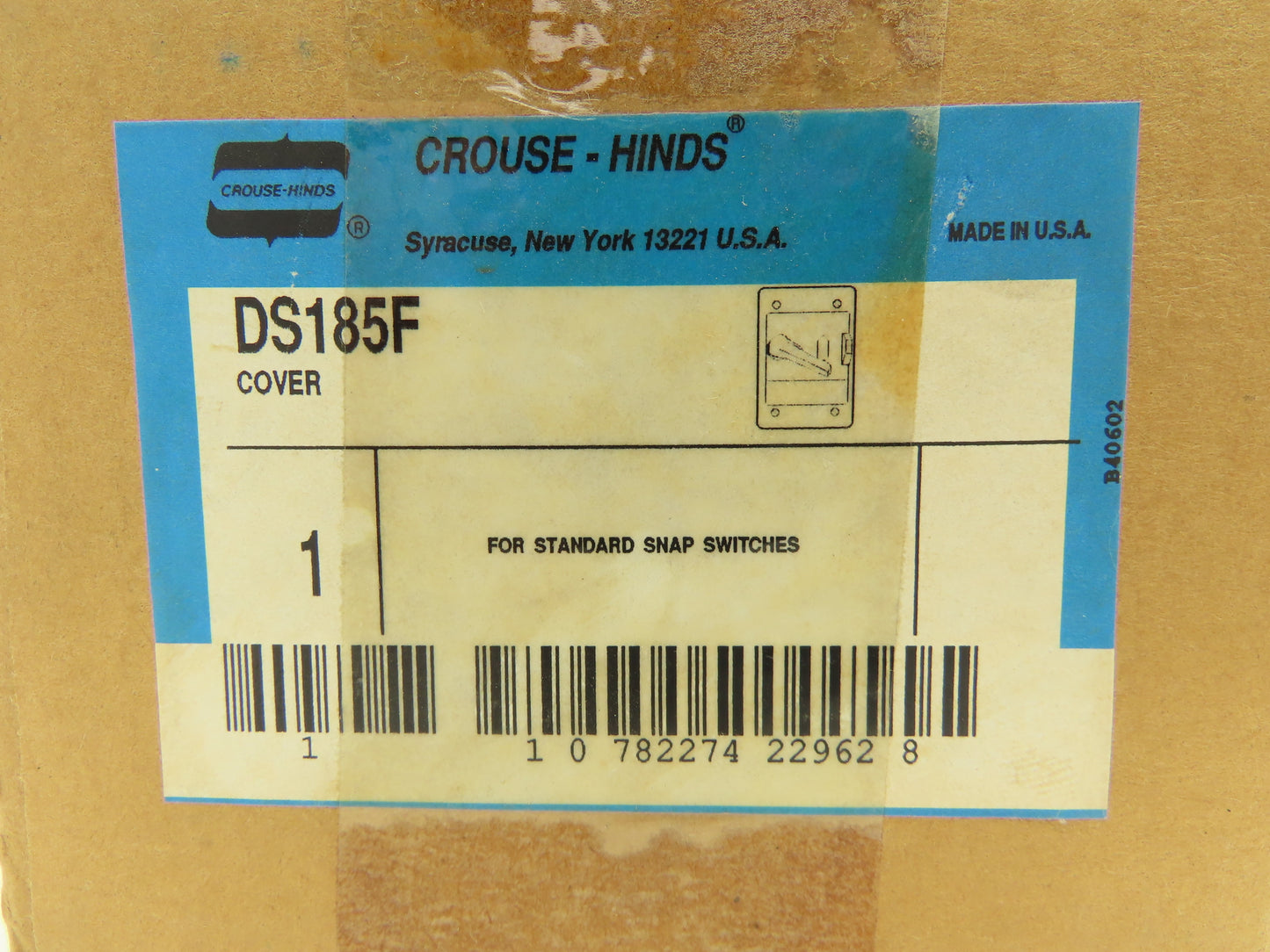 Crouse-Hinds DS185F Raintight Snap Switch Cover Die Cast Iron With Gasket