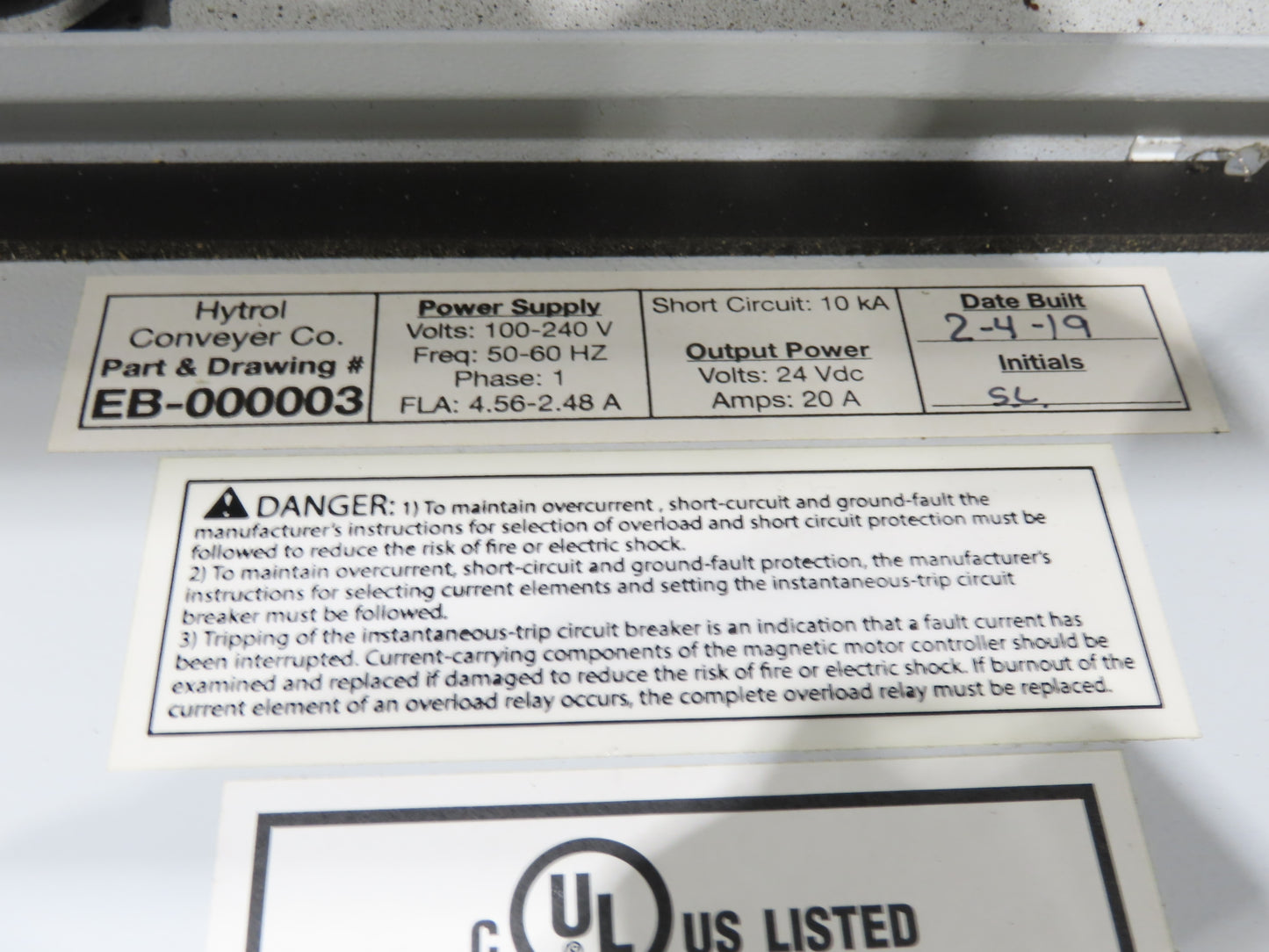 Hytrol 190E24EZ 30"x 5' Accumulation Roller Conveyor 27"BF 24V EZLogic Zones