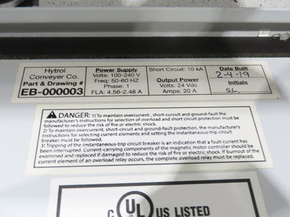 Hytrol 190E24EZ 30"x 5' Accumulation Roller Conveyor 27"BF 24V EZLogic Zones