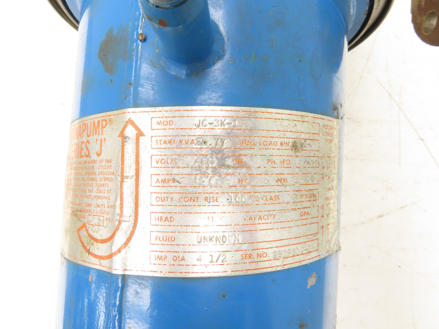 Chempump Dynapump JC-3K-1S Stainless Centrifugal Pump 1.5x2" Flange 6Hp 460V 3PH