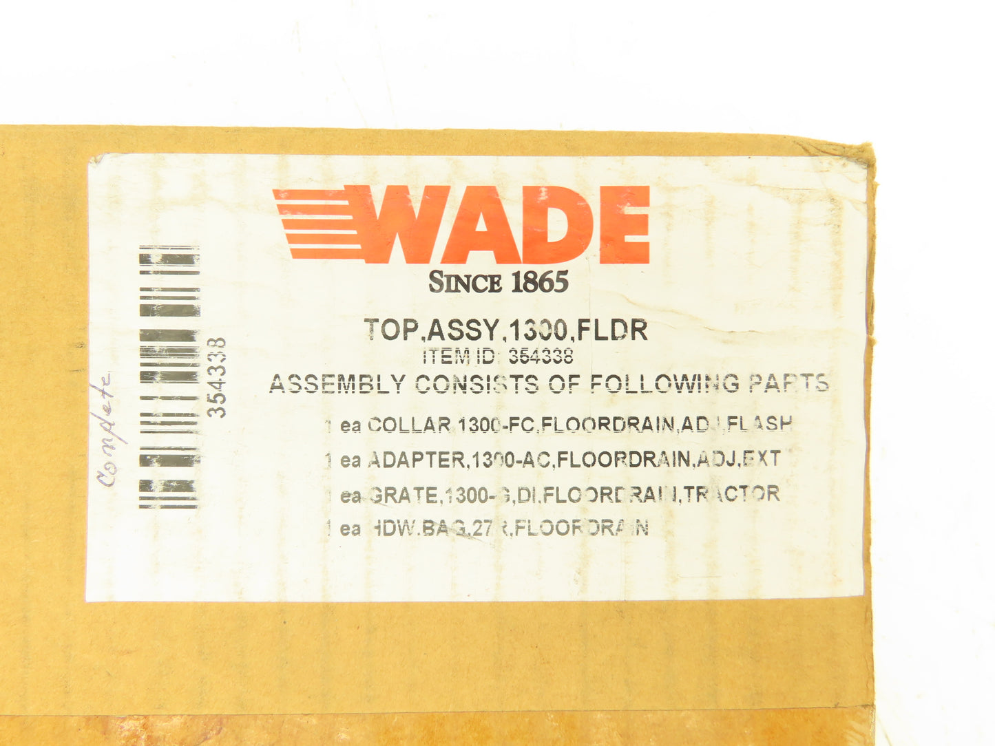 Wade 1300.FLDR 8" Top Assembly Floor Drain Cast Iron Collar Adapter Grate HDW