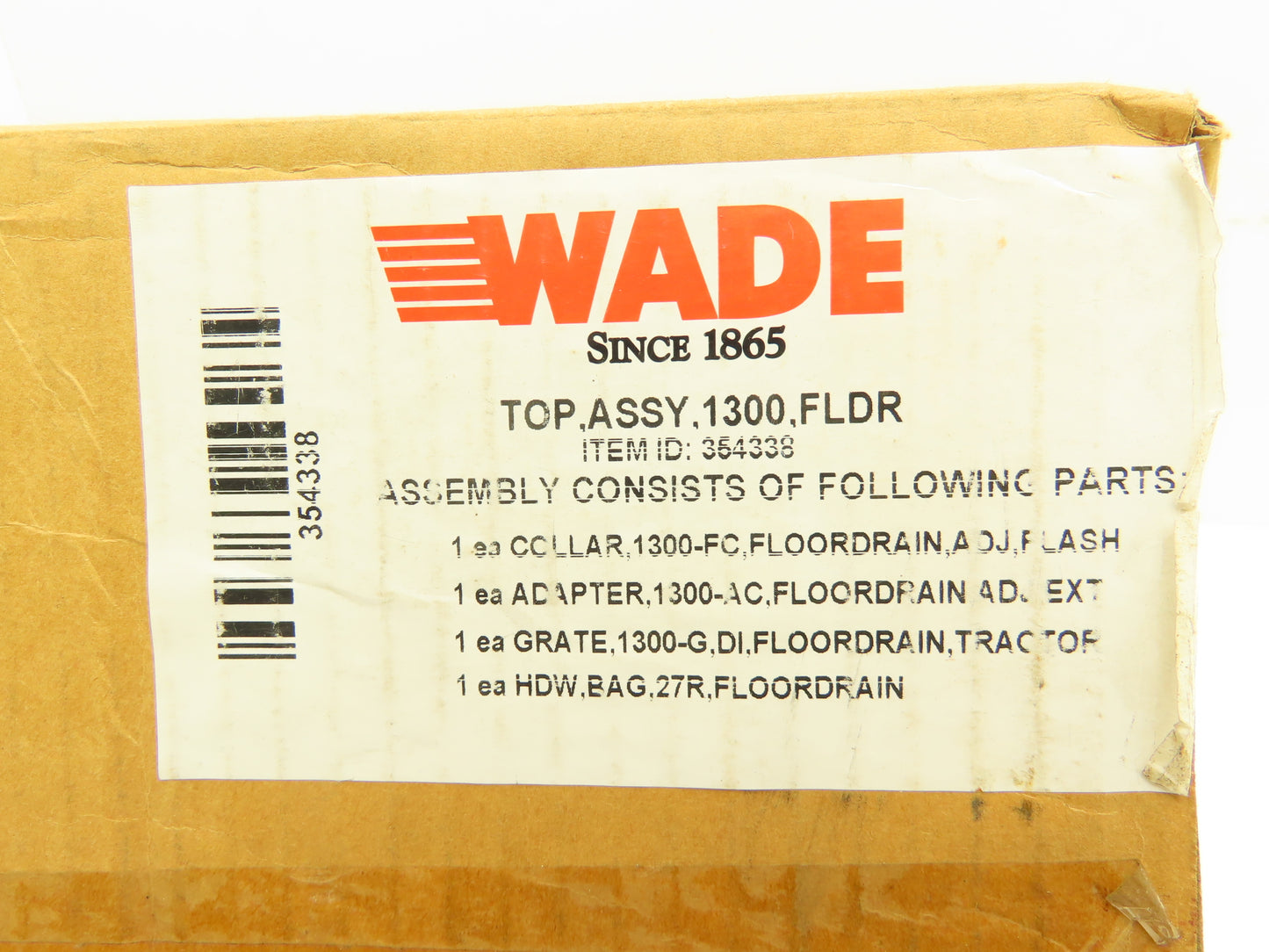 Wade 1300.FLDR 8" Top Assembly Floor Drain Cast Iron Collar Adapter NO Grate