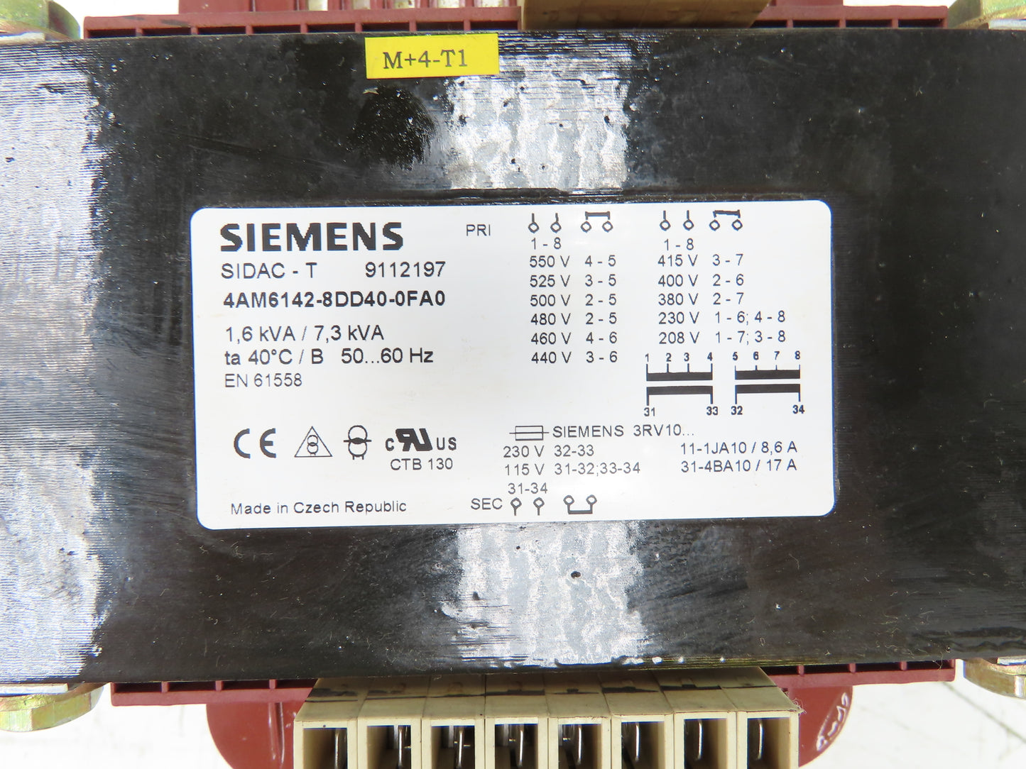 Siemens SIDAC-T 1Ph Transformer 1.6/7.3kVA 208-550V Primary 115/230V Secondary