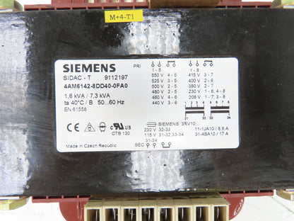 Siemens SIDAC-T 1Ph Transformer 1.6/7.3kVA 208-550V Primary 115/230V Secondary