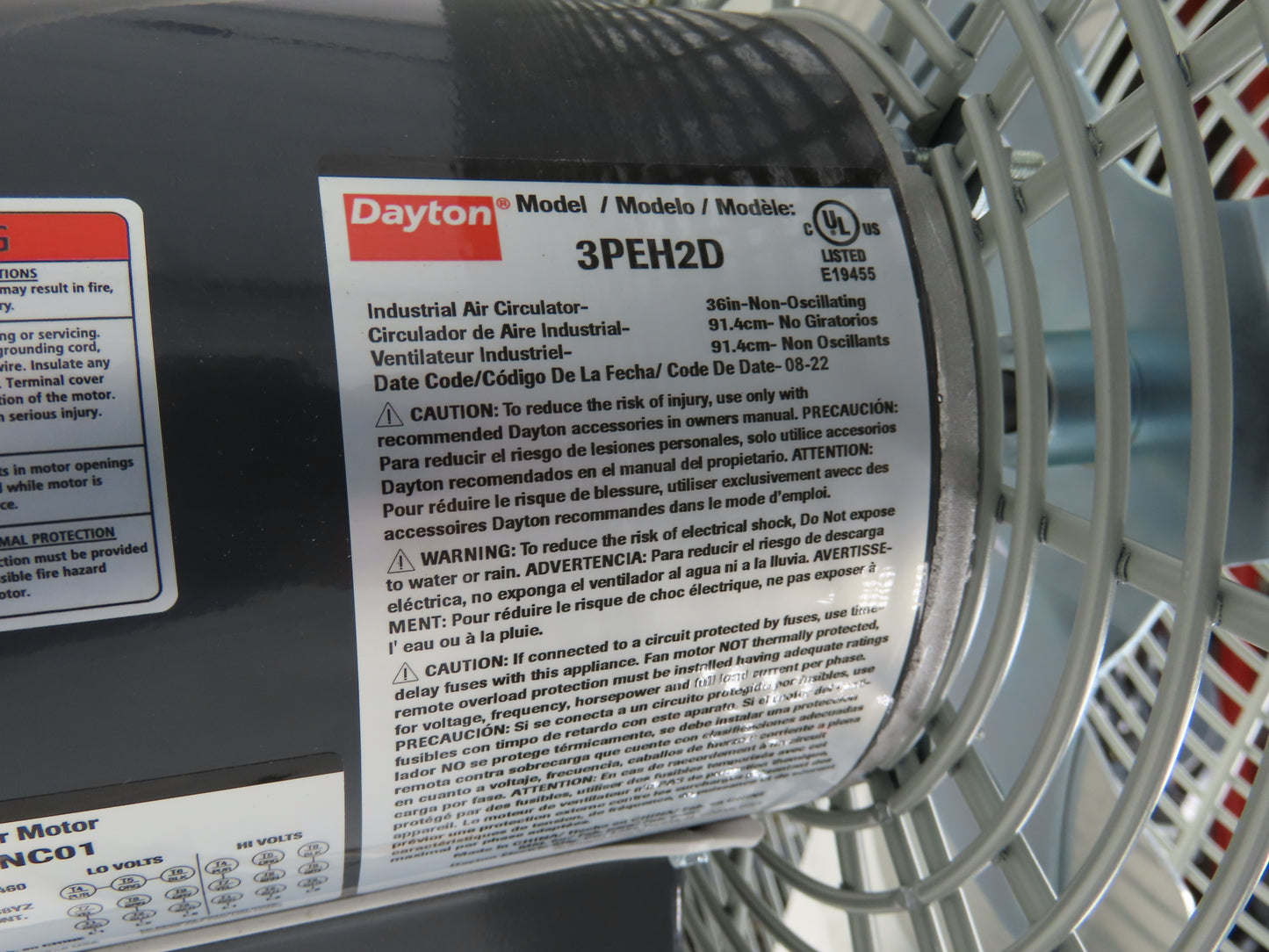 Dayton 3PEH2D Standard Duty Industrial Fan 36" 1/2Hp 208-230/460V 3Ph 1100RPM