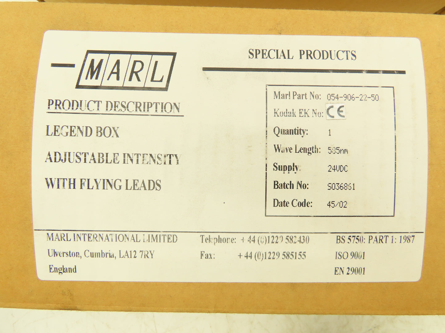 Marl 054-906-22-50 LED Bulkhead 10 Lights Low Intensity Yellow 24VDC Lot of 4