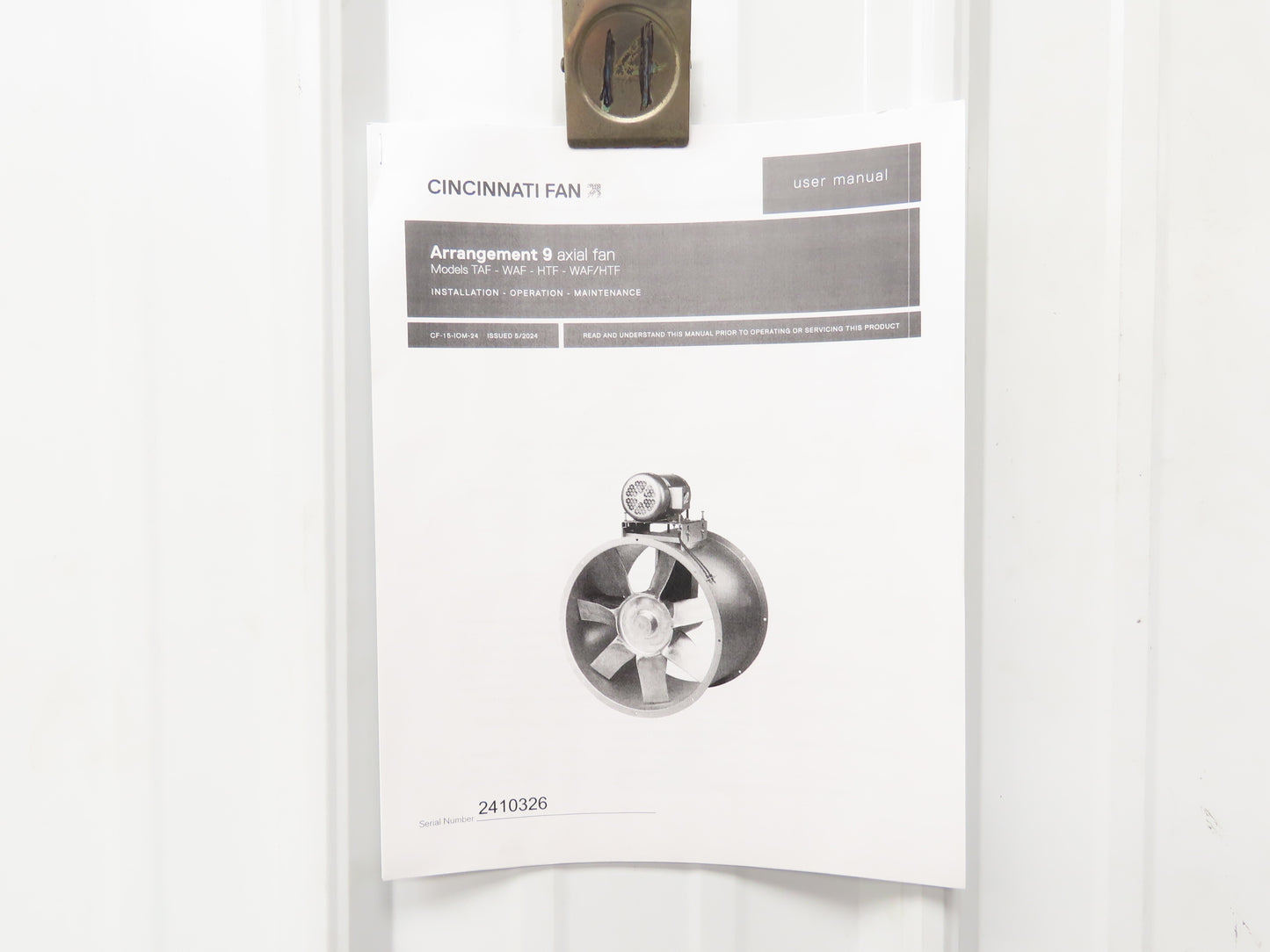 Cincinnati Fan Tubeaxial Fan 15" 2985 RPM 1-1/2Hp 230/460V 3Ph Stainless Belt Dr