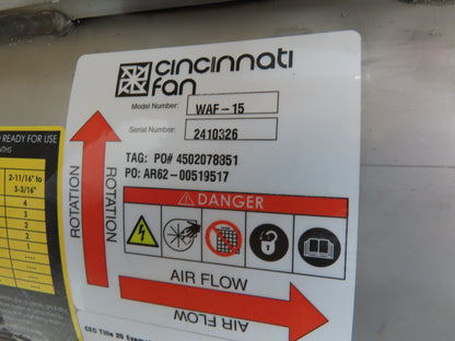 Cincinnati Fan Tubeaxial Fan 15" 2985 RPM 1-1/2Hp 230/460V 3Ph Stainless Belt Dr