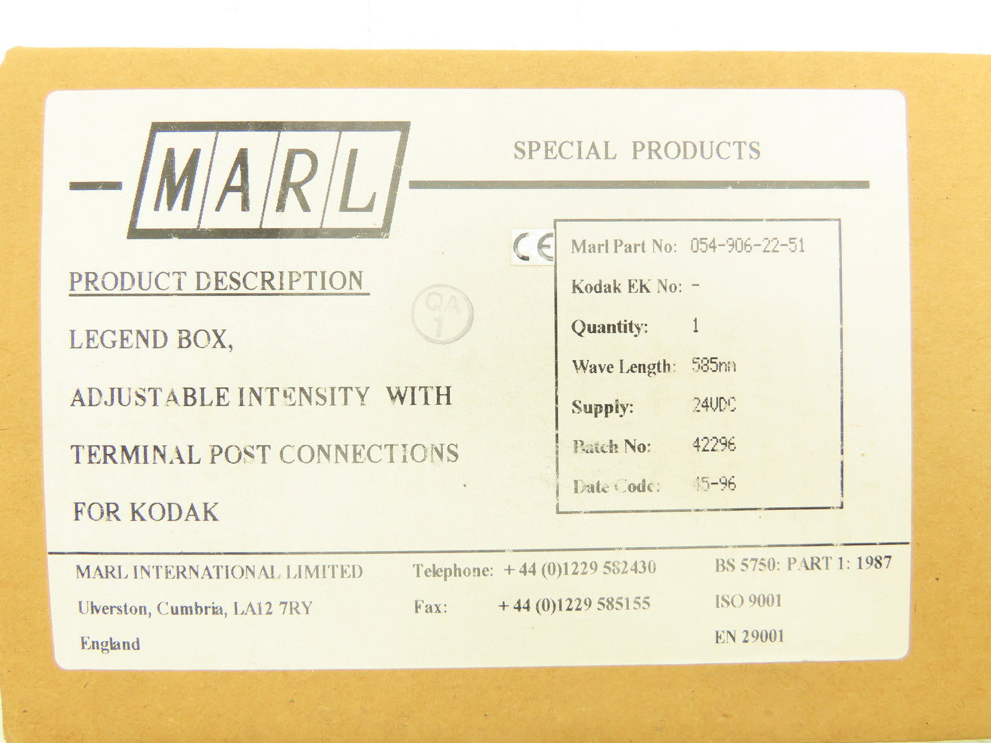 Marl 054-906-22-51 LED Bulkhead Very Low Intensity Yellow 24VDC Lot of 3