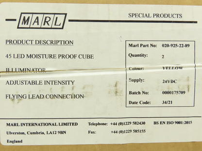 Marl 020-925-22-89 LED Cluster Light Yellow Clear Lens 24VDC W Cable Lot of 2