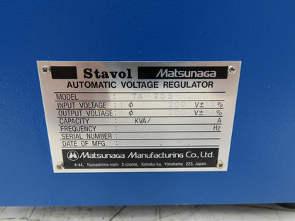 Stavol Matsunaga TA-205 Automatic Voltage Regulator 200V Input 1kVA 200V Output
