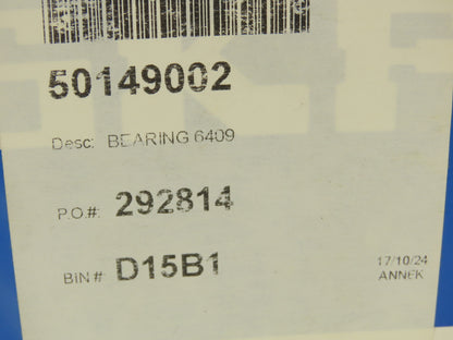 SKF 6409 Ball Bearing Deep Groove 45mm ID x 120mm OD x 29mm Width Open