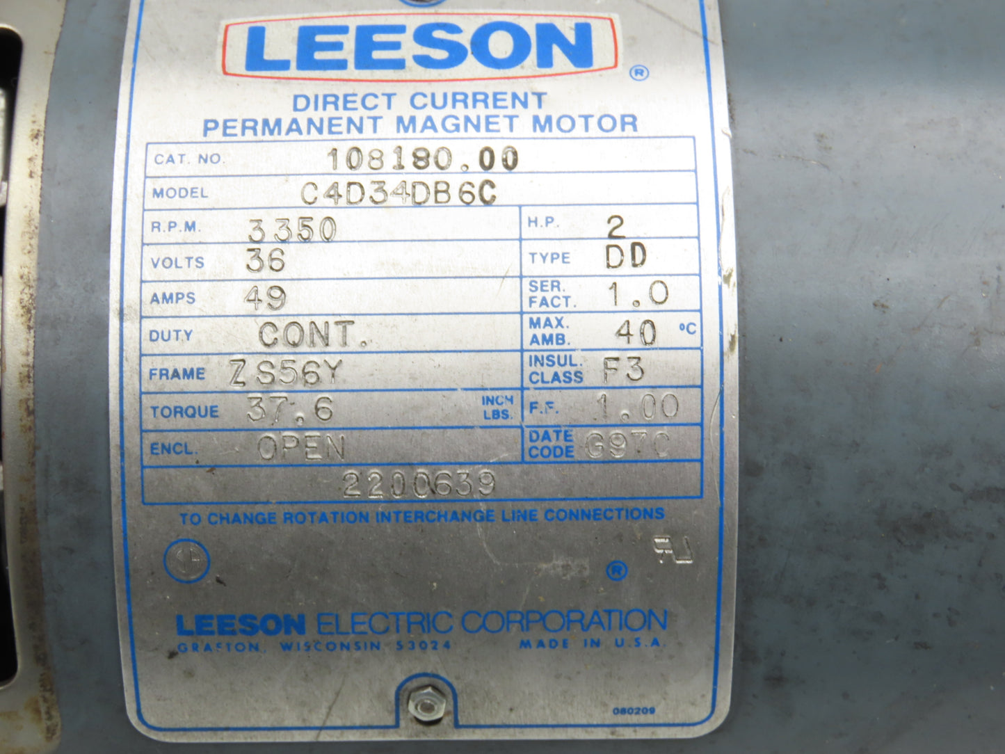 Leeson C4D34DB6C Hydraulic Pump & Motor Permanent Magnet 36VDC Off Rico PLRDD100