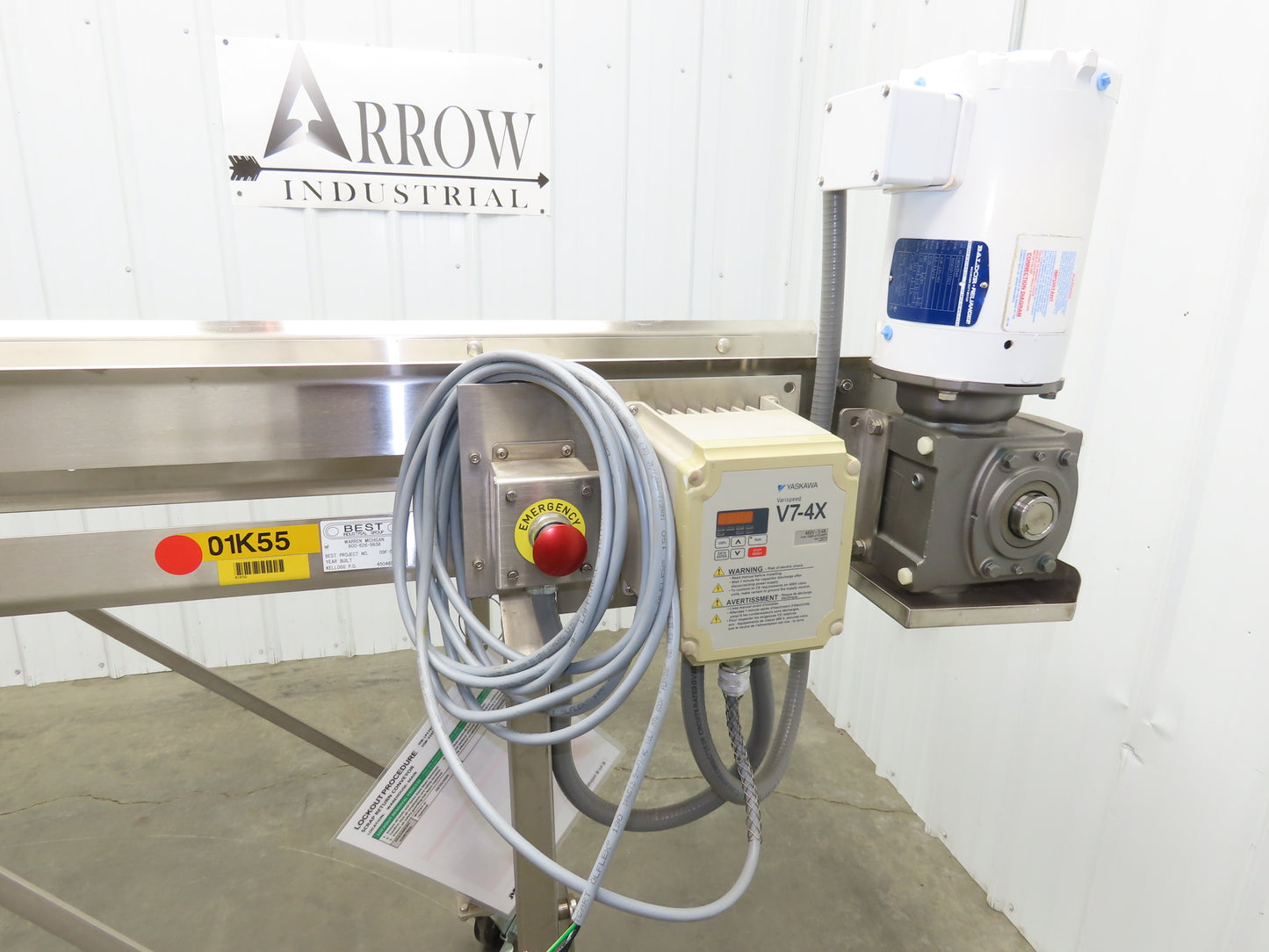 Best Industrial 12"x126" Sanitary Food Grade Conveyor 3PH VFD 45"H -No Belt