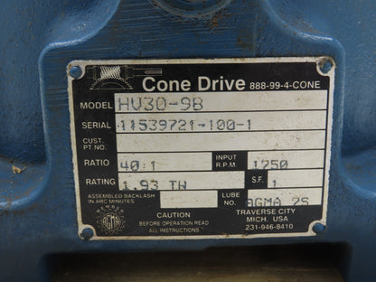 Conedrive HV30-9B Worm Gearbox 40:1 Reducer 44rpm 1.9Hp 1.5" Vertical Down Shaft