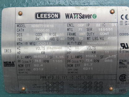 Leeson 170000.60 N286T11DB1B Wattsaver AC Motor 20Hp 1185 RPM 230/460V 3PH 286T