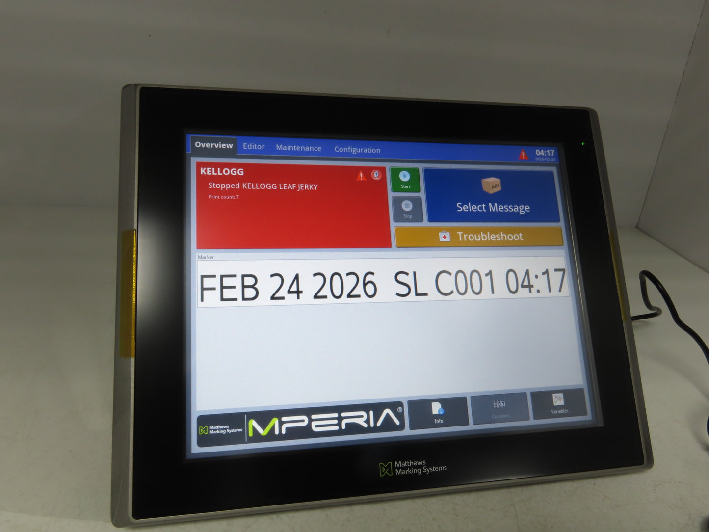 Matthews Marking System 41204972 Mperia 12" Touchscreen Controller Interface