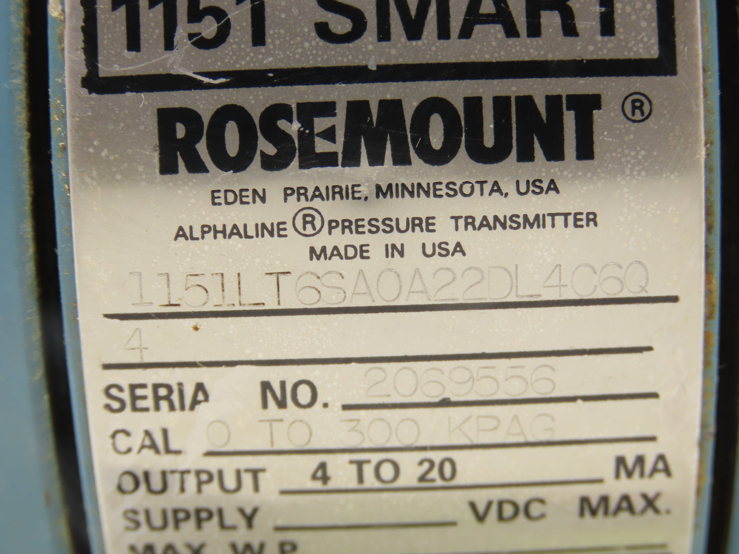 Rosemount 1151LT6SA0A22DL4C6Q Pressure Transmitter 42VDC 285PSI 3" Flange Mount