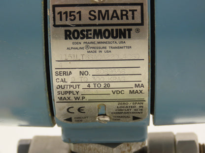 Rosemount 1151LT6SA0A22DL4C6Q Pressure Transmitter 42VDC 285PSI 3" Flange Mount