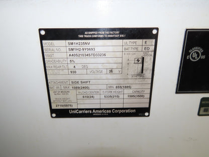 Unicarriers Forklift Stand On 36V Electric Truck 3500lbs 5976.3h Side Shift