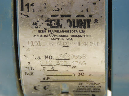 Rosemount 1151LT6SA0A22DL4C6Q Pressure Transmitter 42VDC 285PSI 3" Flange Mount