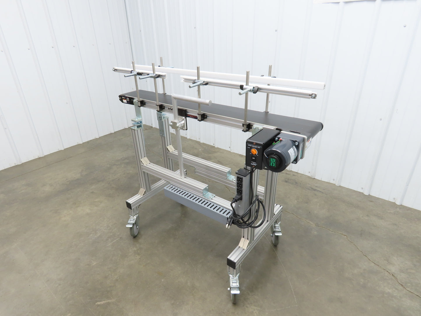 QC Industries 48"L Portable Flat Conveyor 150mm Belt 115V Variable Speed 42FPM