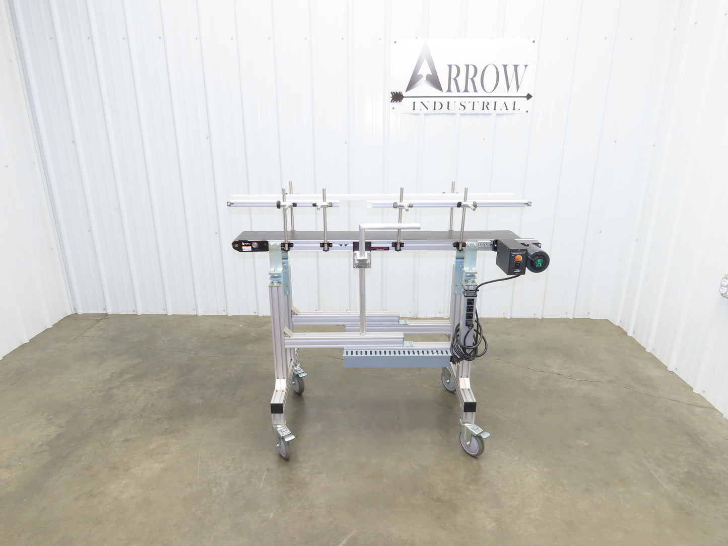 QC Industries 48"L Portable Flat Conveyor 150mm Belt 115V Variable Speed 42FPM