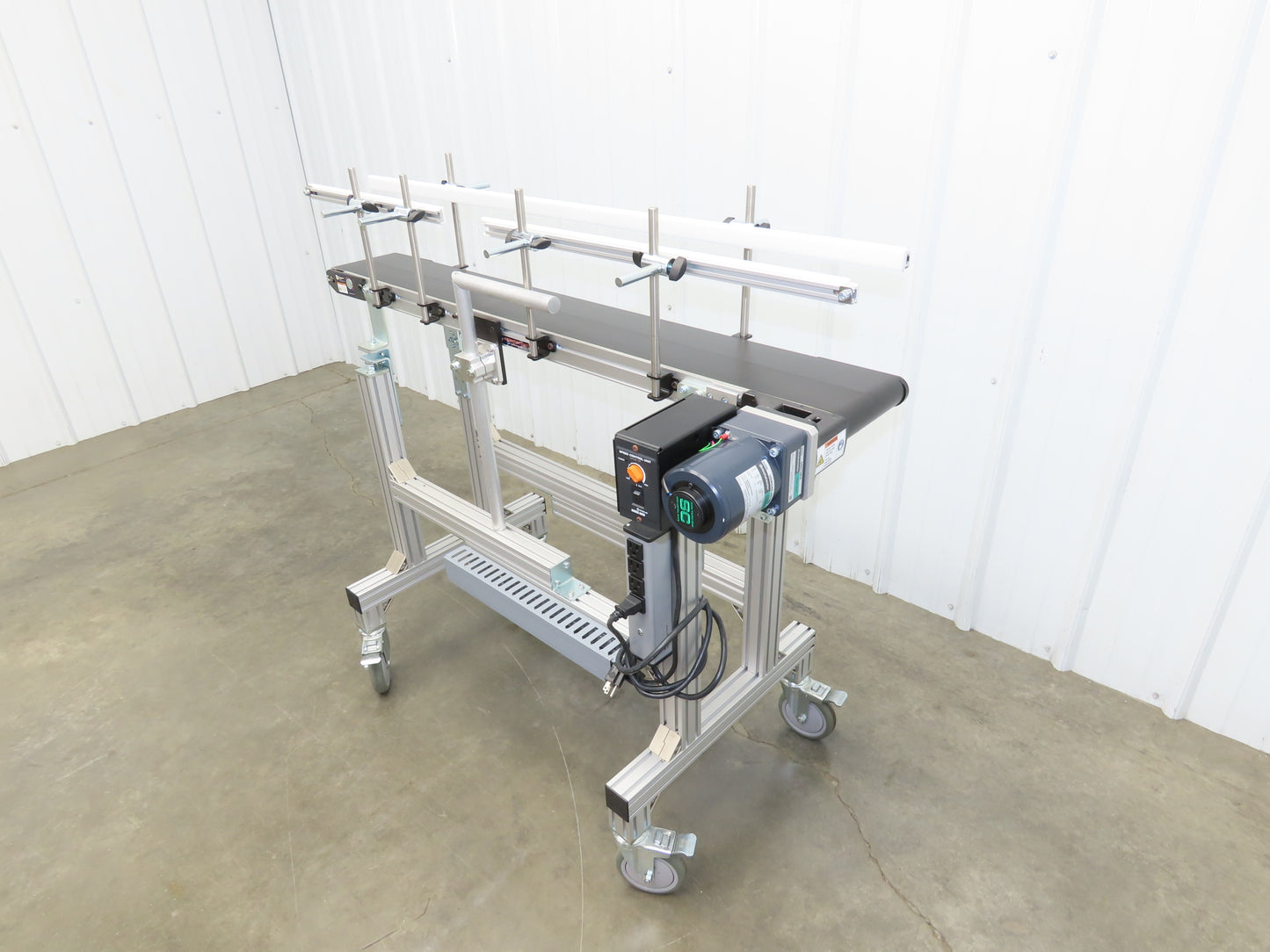 QC Industries 48"L Portable Flat Conveyor 150mm Belt 115V Variable Speed 42FPM