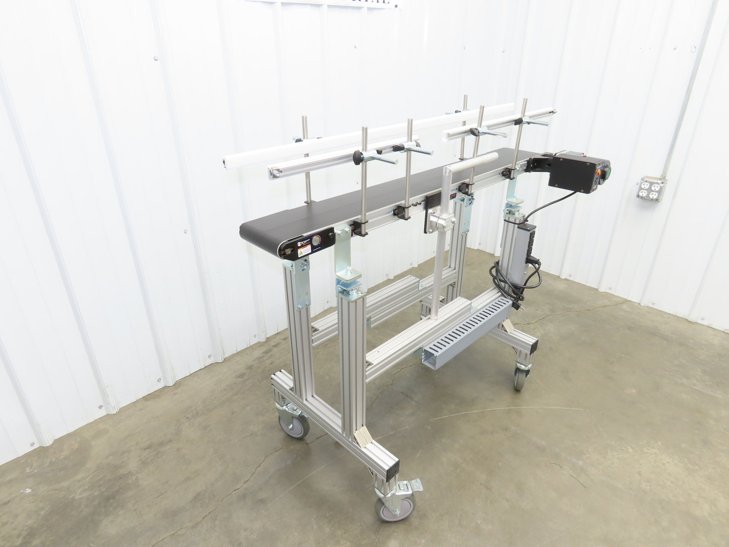 QC Industries 48"L Portable Flat Conveyor 150mm Belt 115V Variable Speed 42FPM