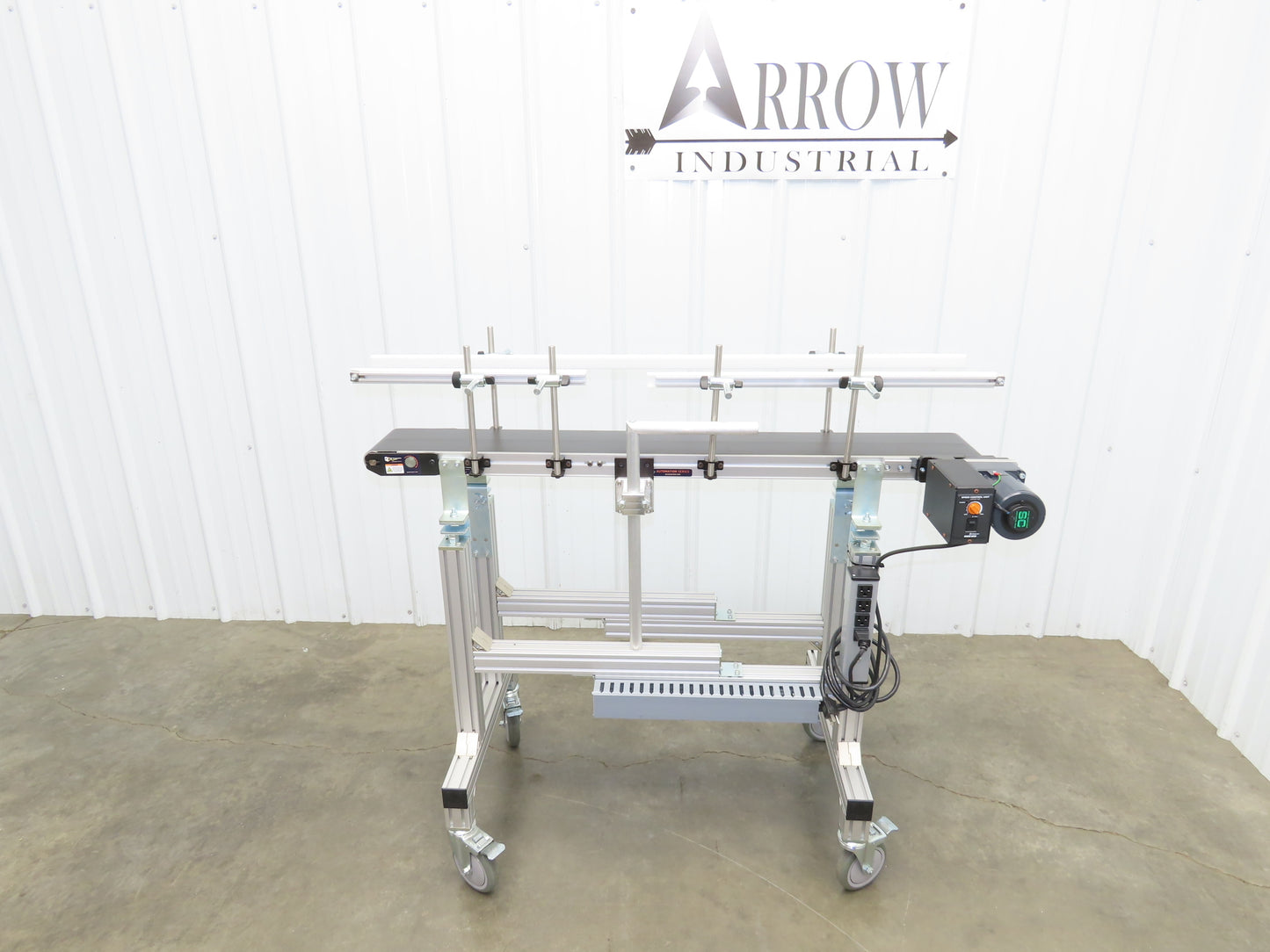 QC Industries 48"L Portable Flat Conveyor 150mm Belt 115V Variable Speed 42FPM