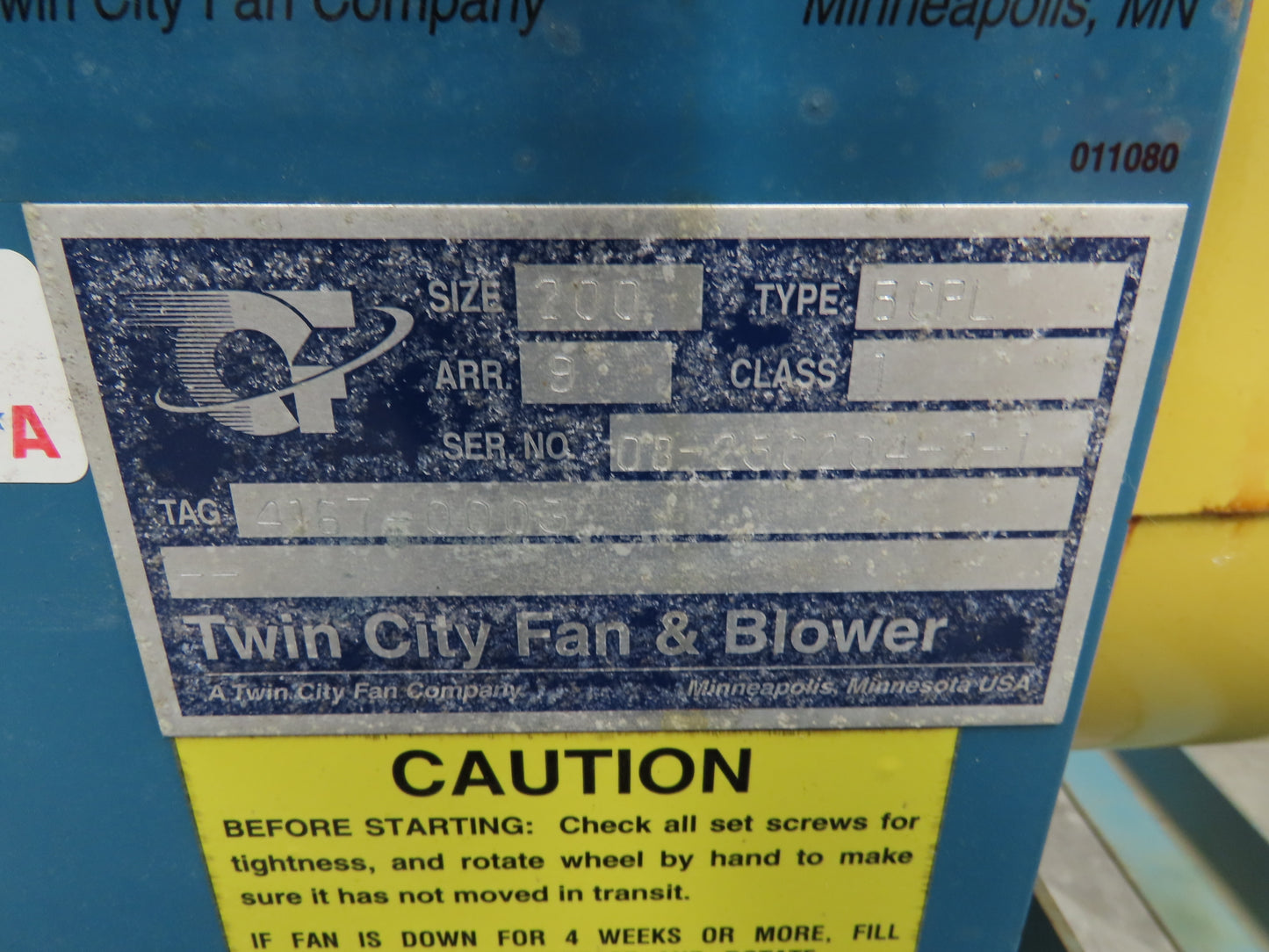 Twin City Blower BCPL Size 200 Backward Incline Blade Plug Fan 19" Impeller