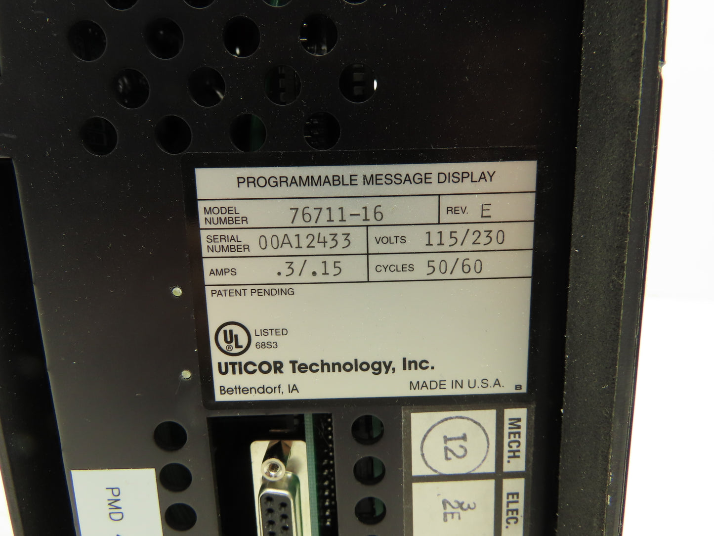 Uticor Technology 76711-16 Programmable Message Display PMD450 Rev E 115/230V