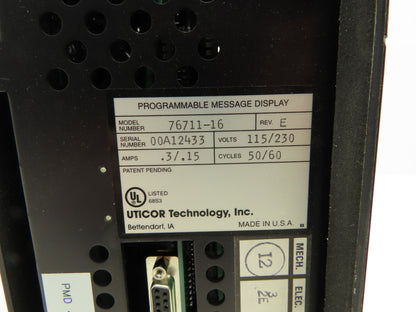 Uticor Technology 76711-16 Programmable Message Display PMD450 Rev E 115/230V