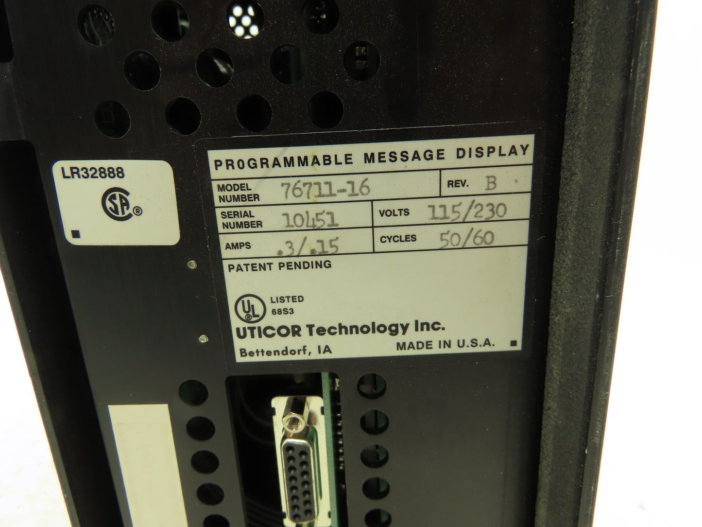 Uticor Technology 76711-16 Programmable Message Display PMD450 Rev B 115/230V