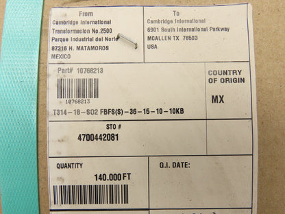 Cambridge T314-18 FBFS Stainless Wire Mesh Furnace Flat Conveyor Belt 18"x 140'