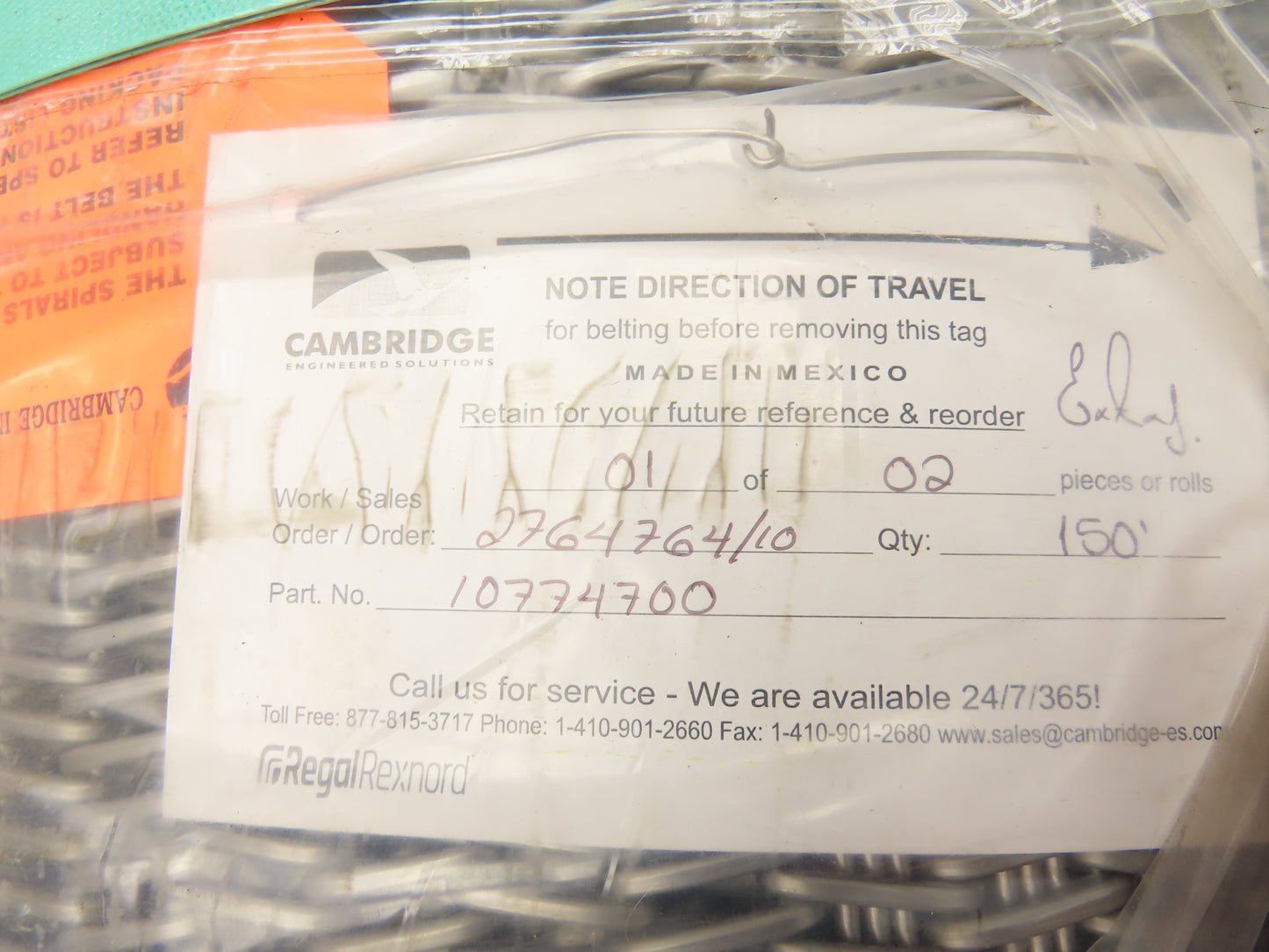 Cambridge T314-24 FBFS Stainless Wire Mesh Furnace Flat Conveyor Belt 24"x 150'