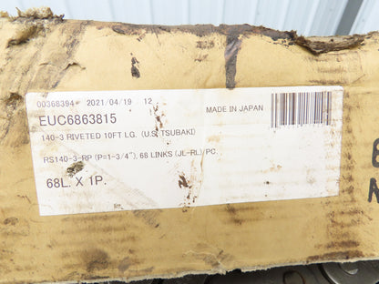 Tsubaki RS140-3-RP 3 Strand Roller Chain 1-3/4" Pitch Riveted 1" Roller 10 Feet