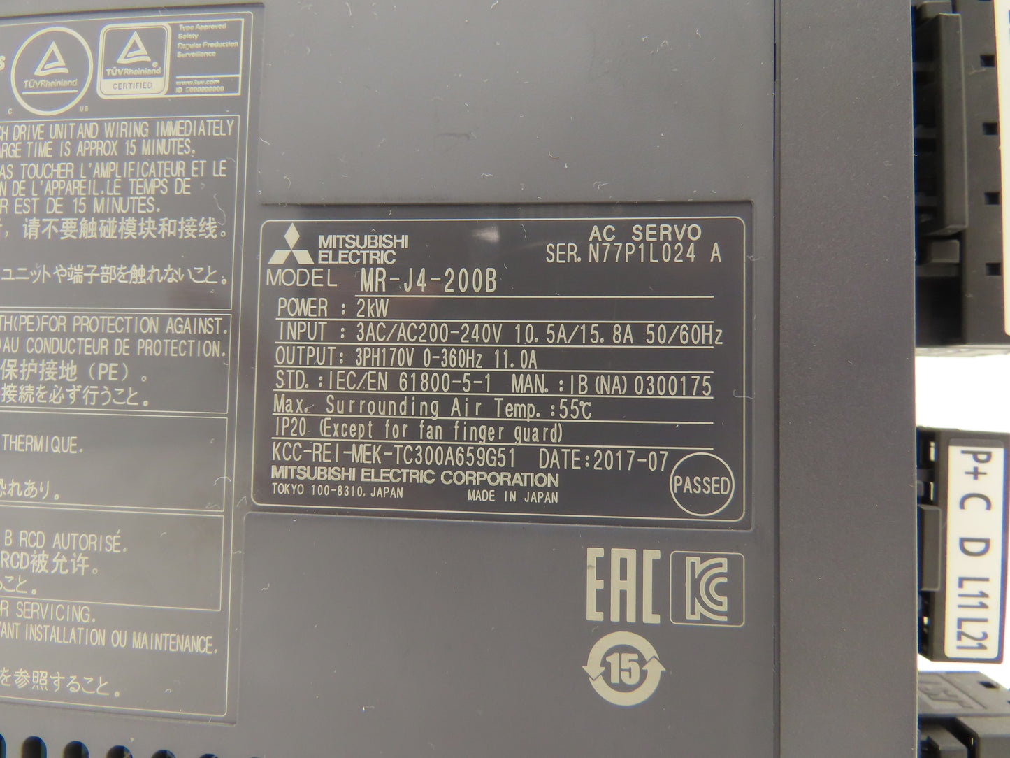 Mitsubishi MR-J4-200B AC Servo Drive 2kW 200-240V 3Ph MELSERVO J4