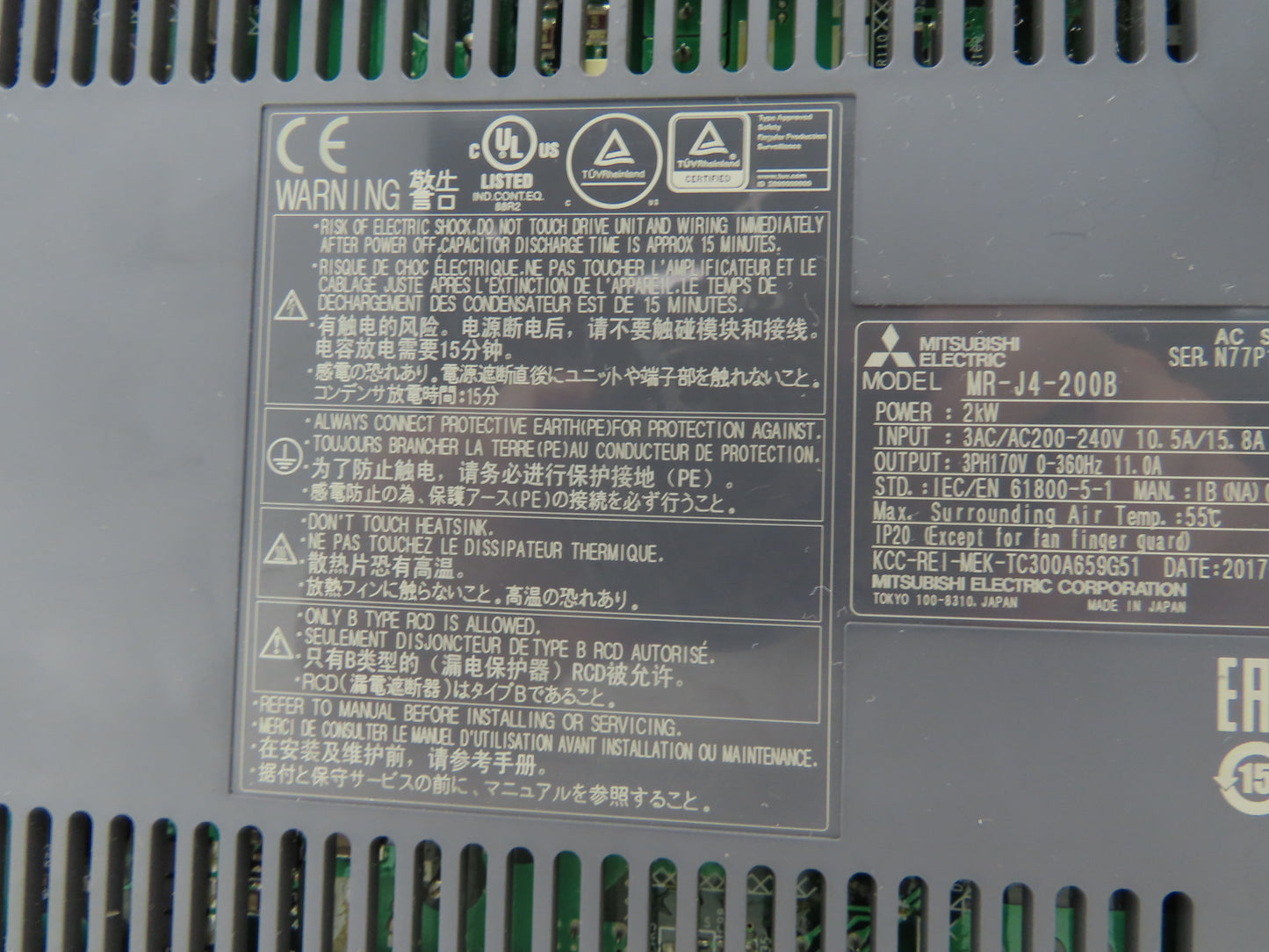 Mitsubishi MR-J4-200B AC Servo Drive 2kW 200-240V 3Ph MELSERVO J4