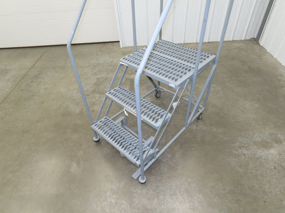 Uline H-4928 Rolling Ladder 3 Step 24" Work Platform 30" Top Step 800lbs Cap