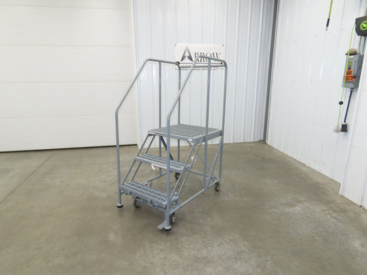 Uline H-4928 Rolling Ladder 3 Step 24" Work Platform 30" Top Step 800lbs Cap