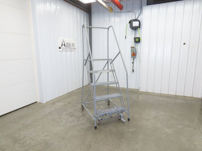 Uline H-84-110 Rolling Ladder 5 Step 10" Work Platform 50" Top Step 450lbs