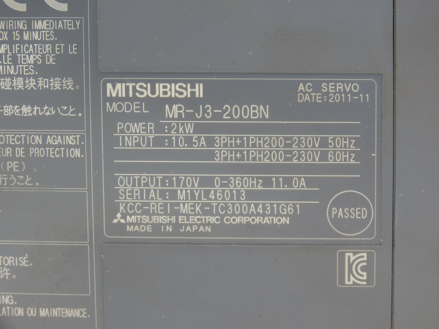 Mitsubishi MR-J3-200BN AC Servo Inverter Drive 2kW 200-240V 3Ph MELSERVO J3