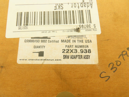 Standard 22x3.938 SNW Adapter Assembly Bushing Spanner Nut & Lock Ring
