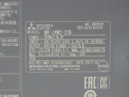 Mitsubishi MR-J4W2-22B AC Servo Drive 0.2kW 200-240V 3Ph MELSERVO J4